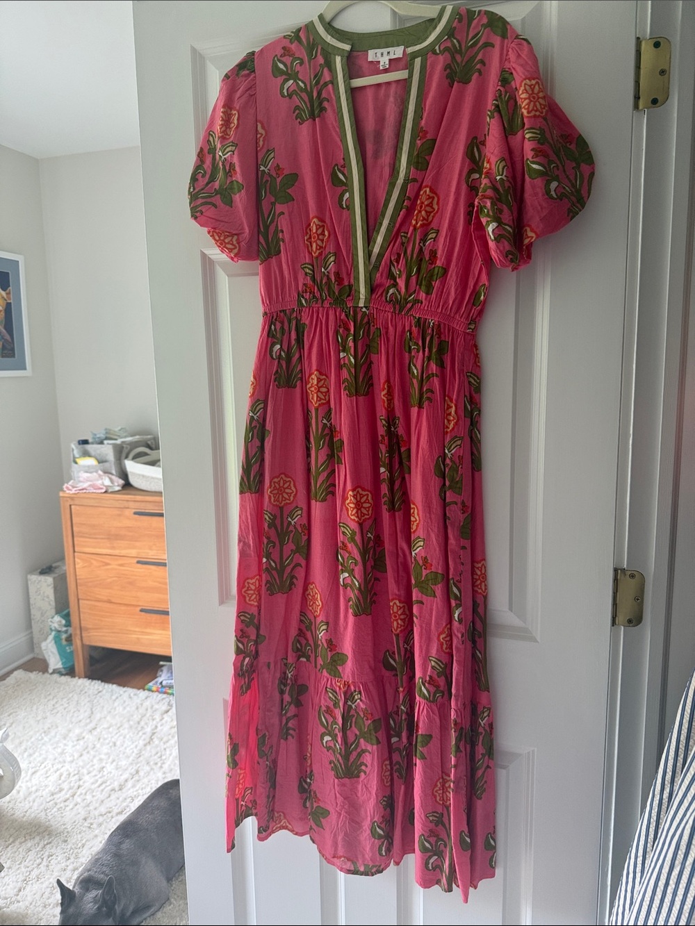 THML Pink Floral Maxi Dress with Green Accents